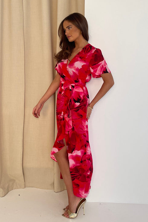 Girl In Mind Farrah Pink Floral Frill Detail Maxi Dress S18815